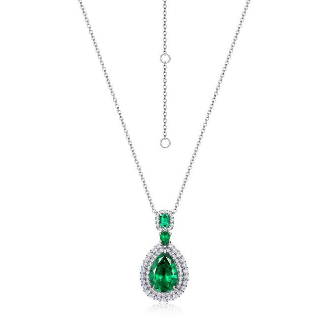 Planderful Jewelry Sterling Silver Lab Grown Emerald Necklace