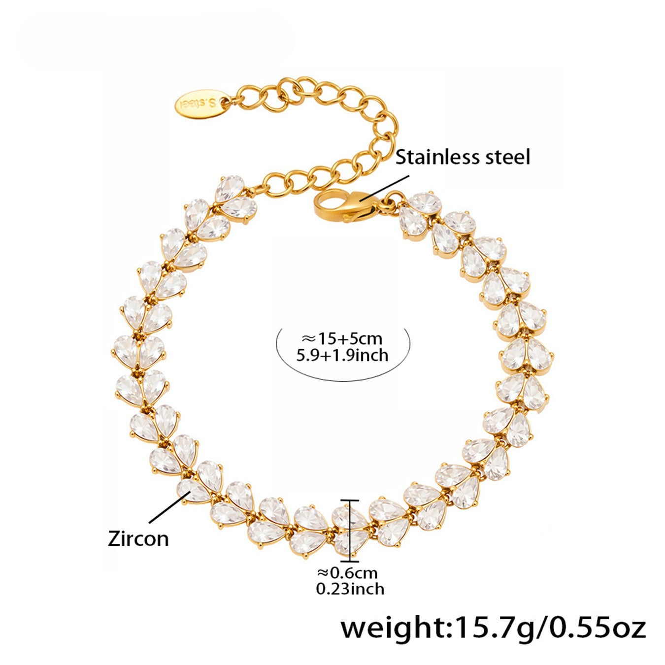 Planderful Zircon Water Drop Bracelet 18K Gold For Her