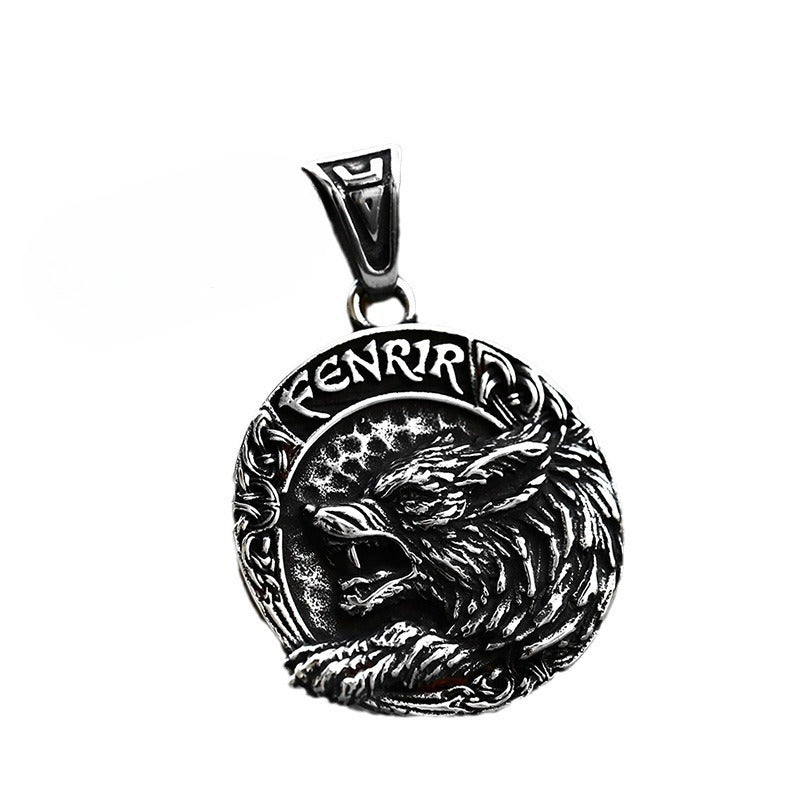 Stainless Steel Relief Wolf Head Pendant – Nordic Viking Odin Compass Letter Titanium Necklace