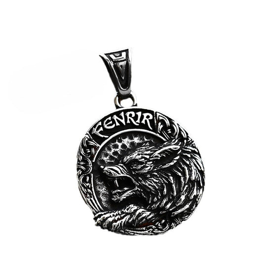 Stainless Steel Relief Wolf Head Pendant – Nordic Viking Odin Compass Letter Titanium Necklace