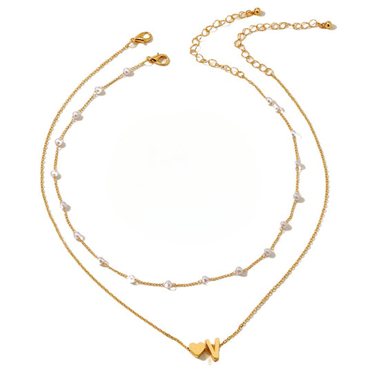 Elegant Pearl Collar Necklace with Metal Love Pendant