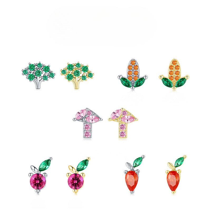 925 Sterling Silver Colorful Zircon Single Stud