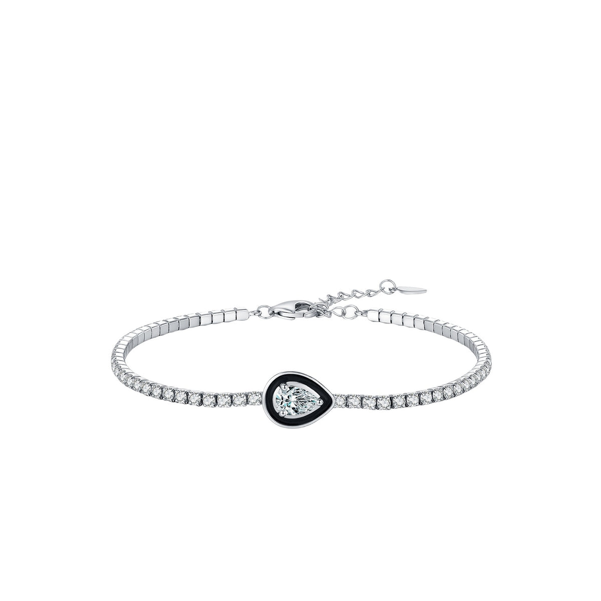 925 Sterling Silver Black Geometric Enamel Bracelet