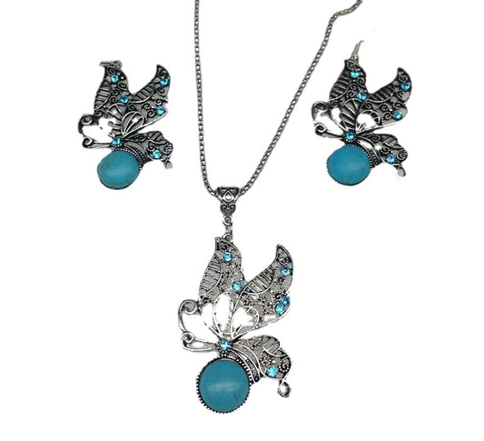 Exotic Butterfly Charm Necklace and Earring Set - Planderful Savanna Rhythms Collection