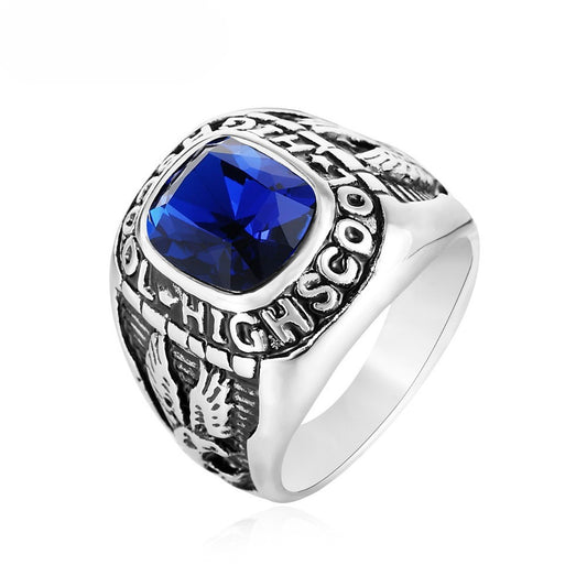 Planderful Punk Zircon Military Ring For Men Unisex Retro Titanium Steel Statement Size 8 To 13