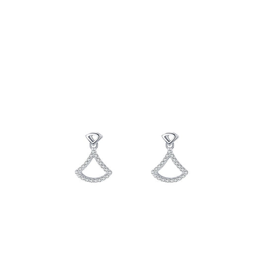 Stylish Sterling Silver Fan-shaped Zircon Earrings by Planderful Collection