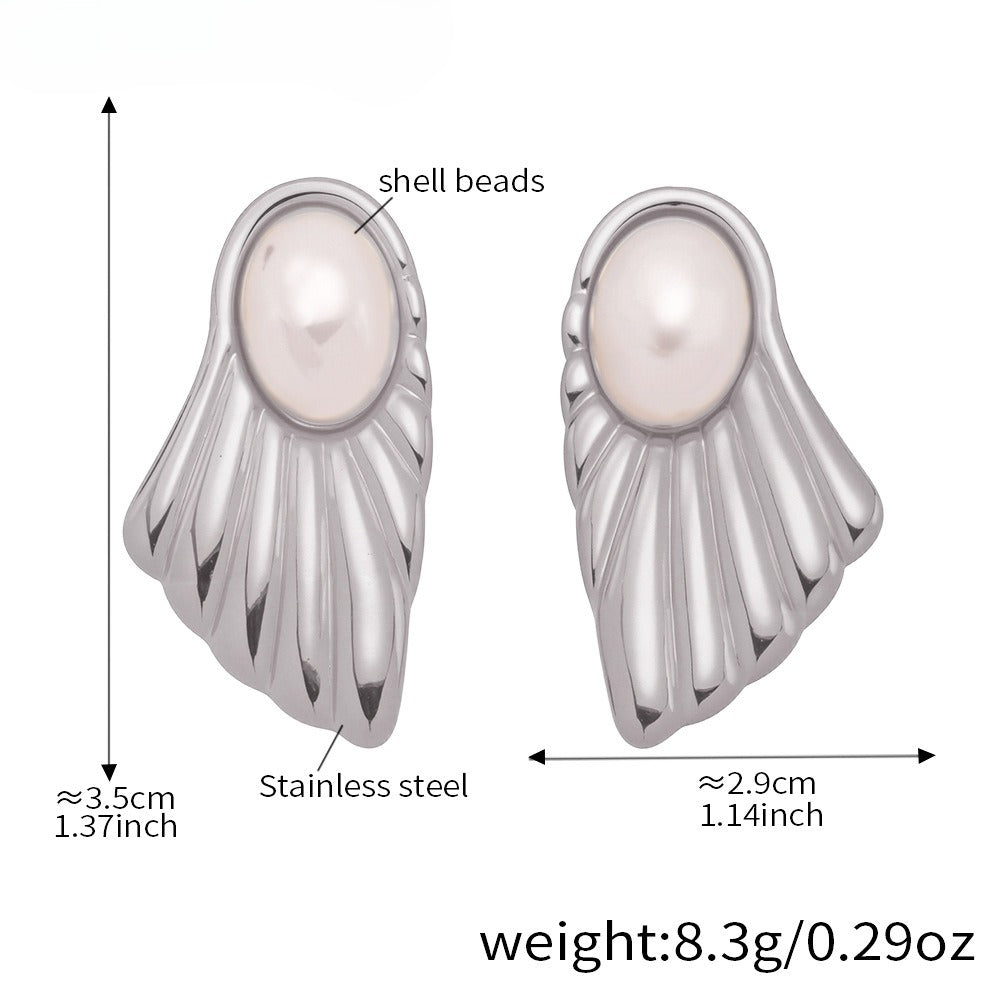Planderful Bead Fan Stud Earrings Stainless Steel Women
