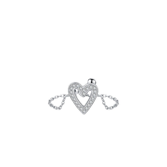 Sweet and Cute S925 Sterling Silver Heart Shaped Ring for Women with Adjustable Opening