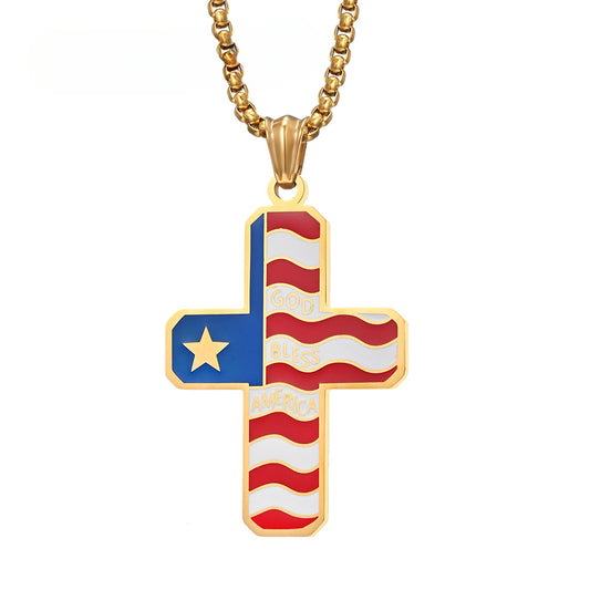 Amazon Jewelry Sellers Hot-Selling Men's Stars and Stripes Cross Necklace