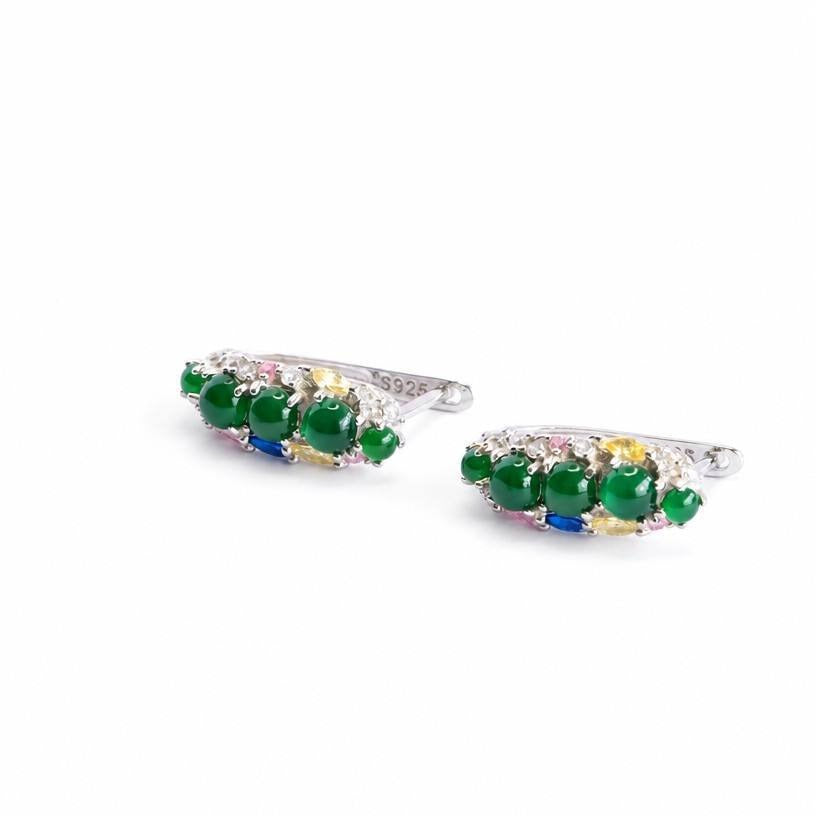 Jadeite Row-Set 925 Silver Hook Earrings