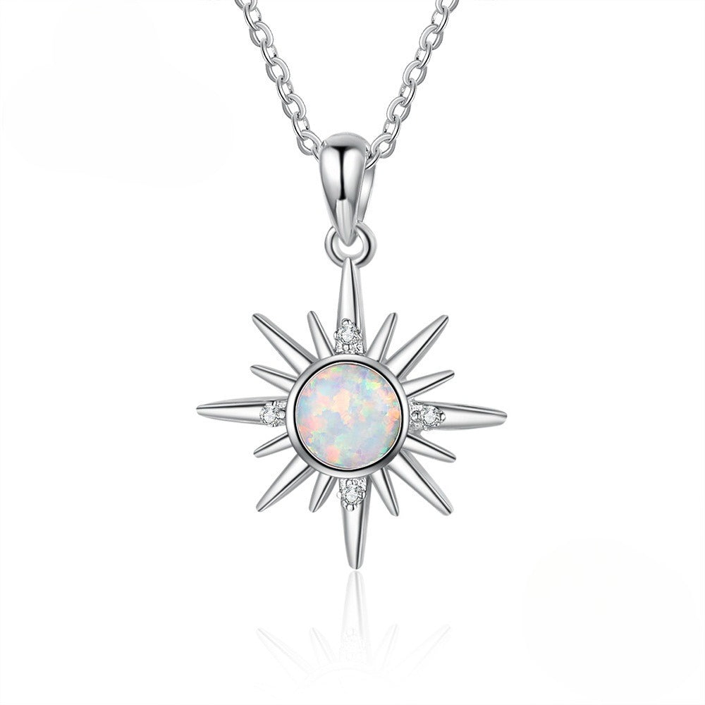 Planderful Jewelry Opal Necklace Sunflower Pendant in Sterling Silver 925 Elegant Everyday Jewelry