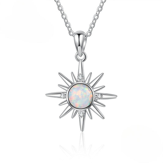 Planderful Jewelry Opal Necklace Sunflower Pendant in Sterling Silver 925 Elegant Everyday Jewelry