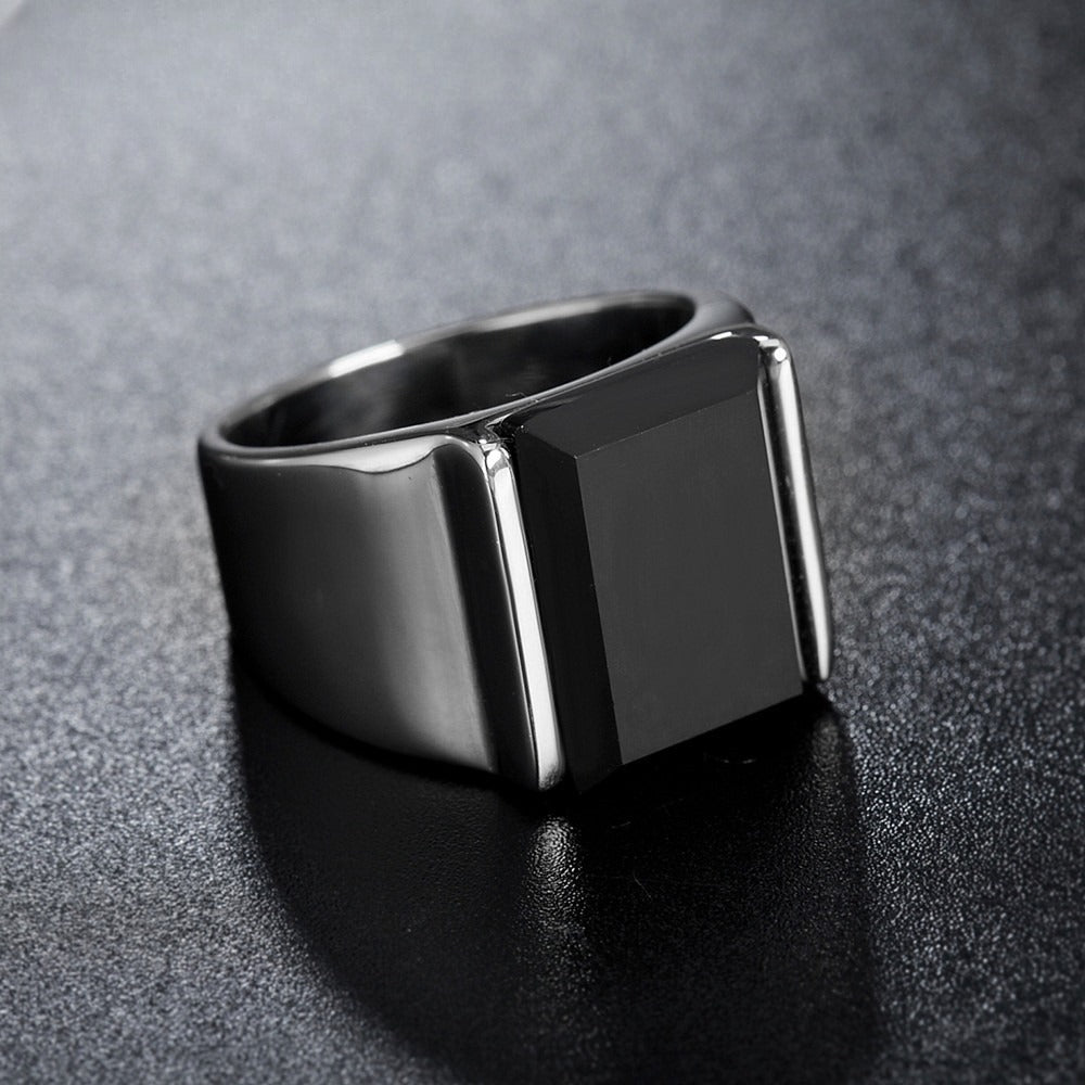 Planderful Titanium Steel Turquoise Ring For Men Unisex European American Statement Bold Protection Jewelry