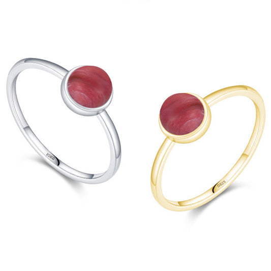 Sterling Silver Red Pattern Stone Ring for Women's Everyday Fashion