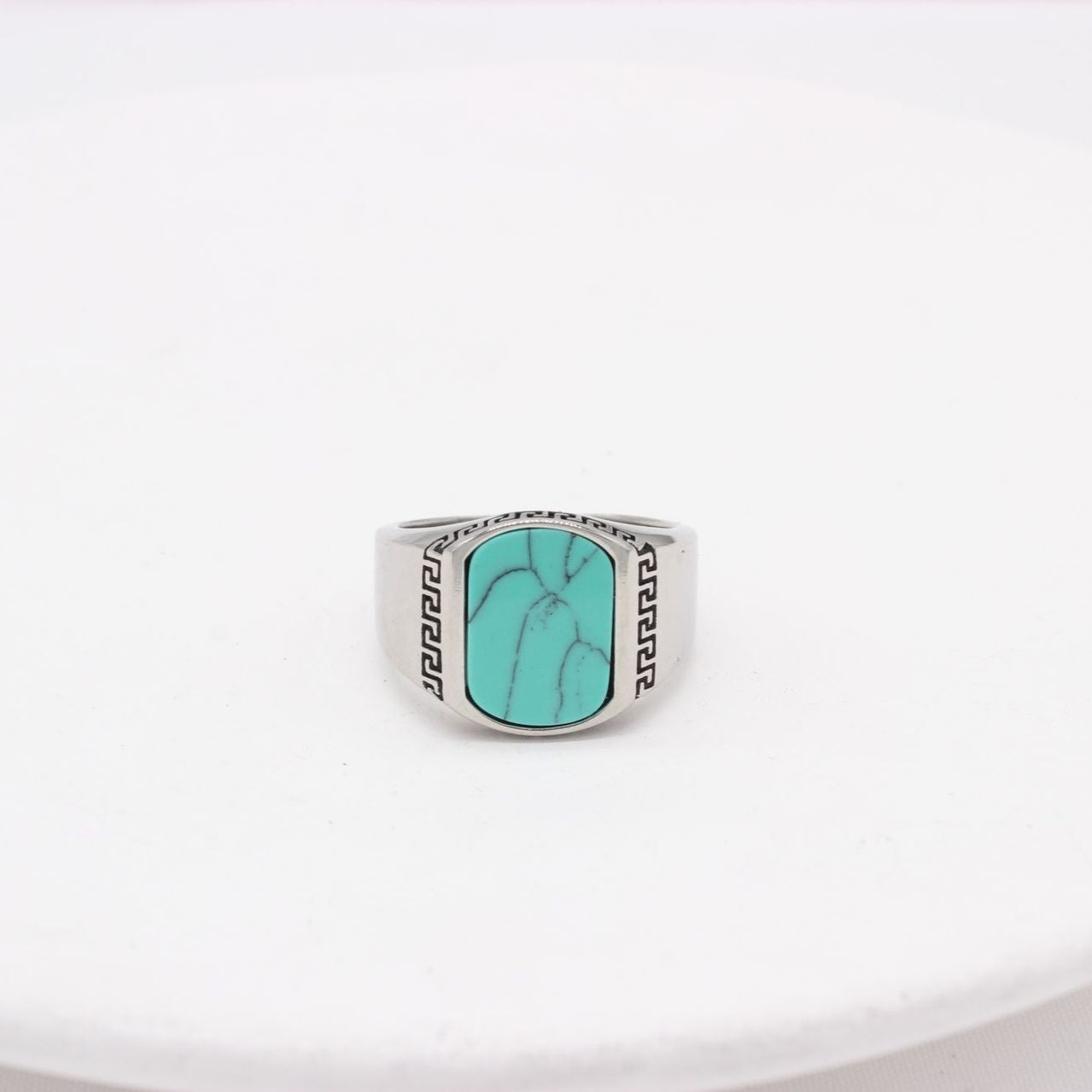Planderful Titanium Steel Ring For Men And Unisex Turquoise Retro Statement Durable Fashion Accessory