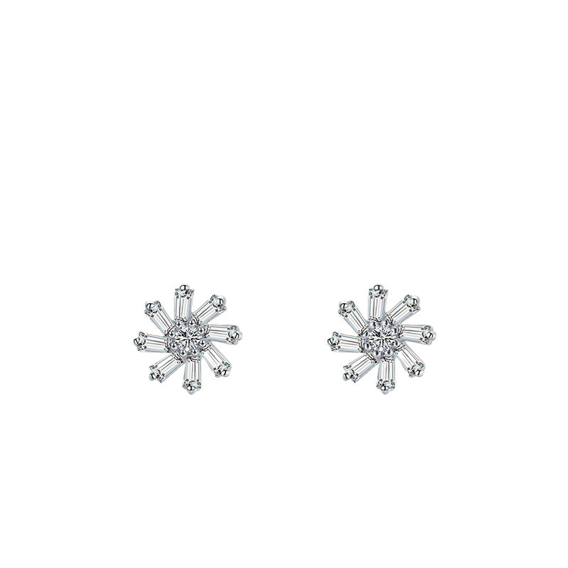925 Sterling Silver Heart Geometric Zircon Stud Earrings