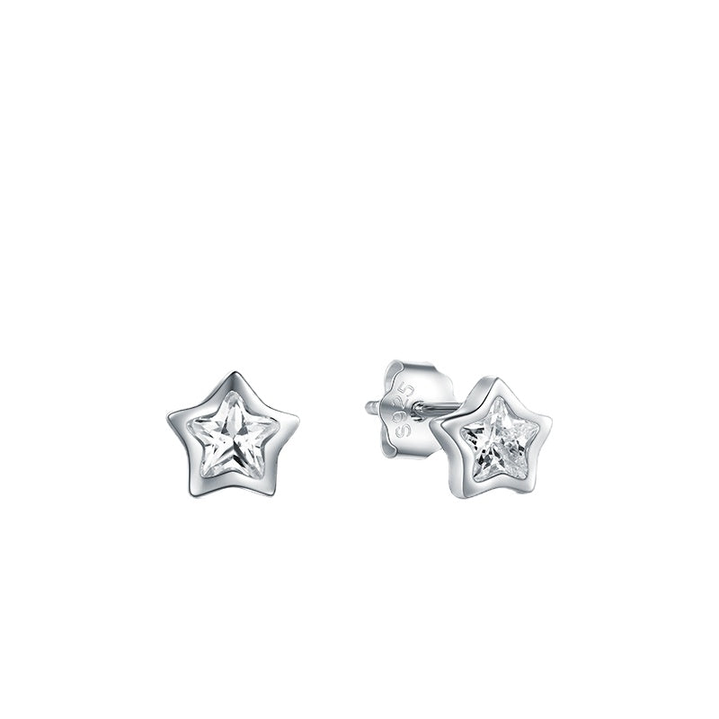 Forest Style Zircon Studded Star Earrings in Pure Silver