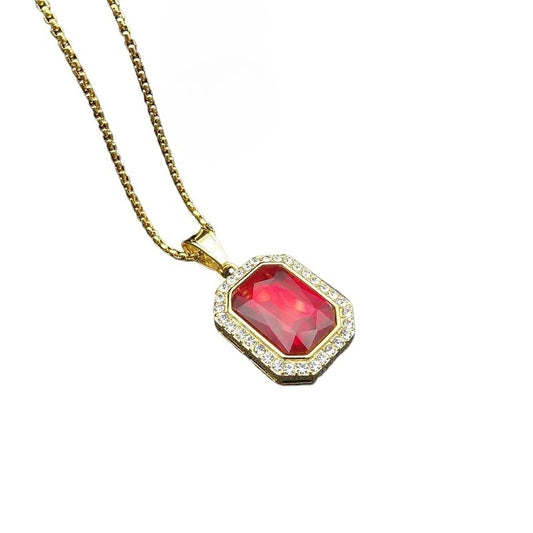 Planderful Hip Hop Necklace Gold Plated Titanium Steel Rectangular Zircon Pendant For Men And Women