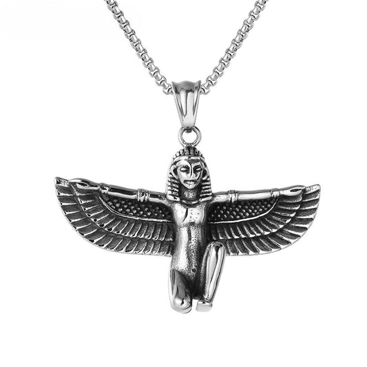 Planderful Egyptian Pharaoh Pendant Necklace Unisex Vintage Titanium Steel Protection Statement Jewelry