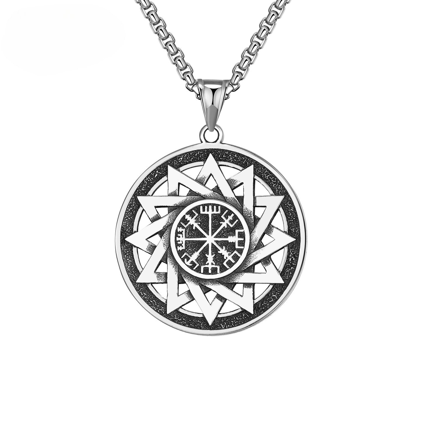 Titanium Steel Necklace - Vintage Nordic Viking Compass Rune Pendant For Men Casual Everyday Wear