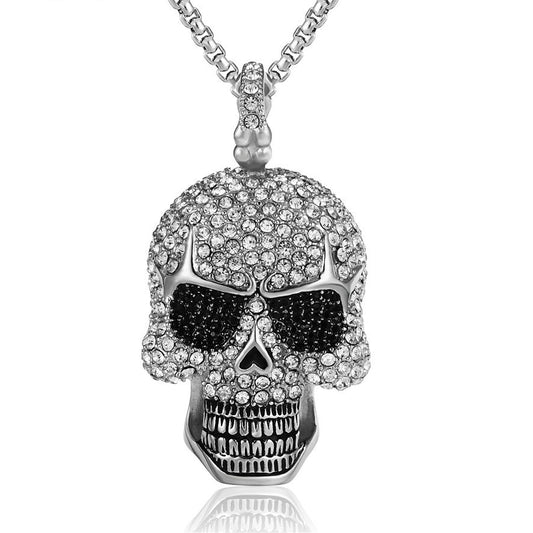 Halloween Full Zircon Skull Titanium Steel Necklace for Men