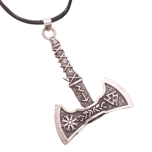 Cross border European and American Viking rune double-sided axe zinc alloy pendant Odin triangle compass logo men's necklace for men