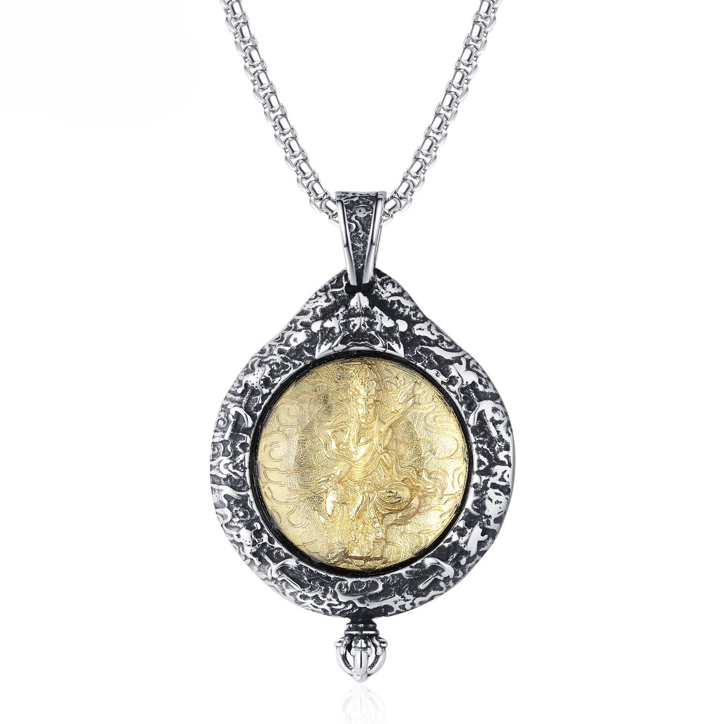 Steel Necklace - Vintage Buddha Pendant