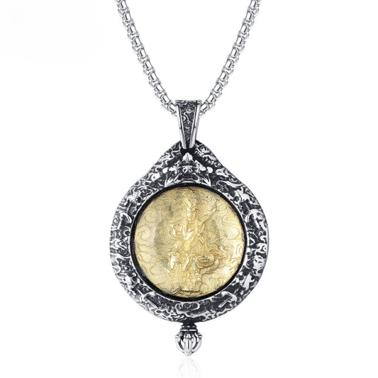 Steel Necklace - Vintage Buddha Pendant