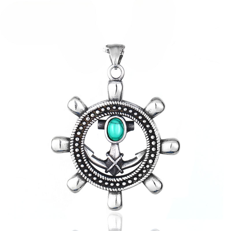 Nautical-Inspired Stainless Steel Rudder Pendant for Men - Retro Titanium Steel Jewelry Collection