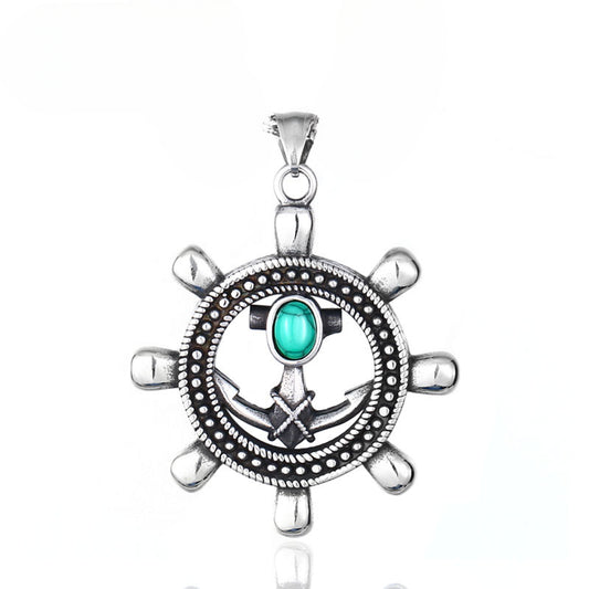 Nautical-Inspired Stainless Steel Rudder Pendant for Men - Retro Titanium Steel Jewelry Collection