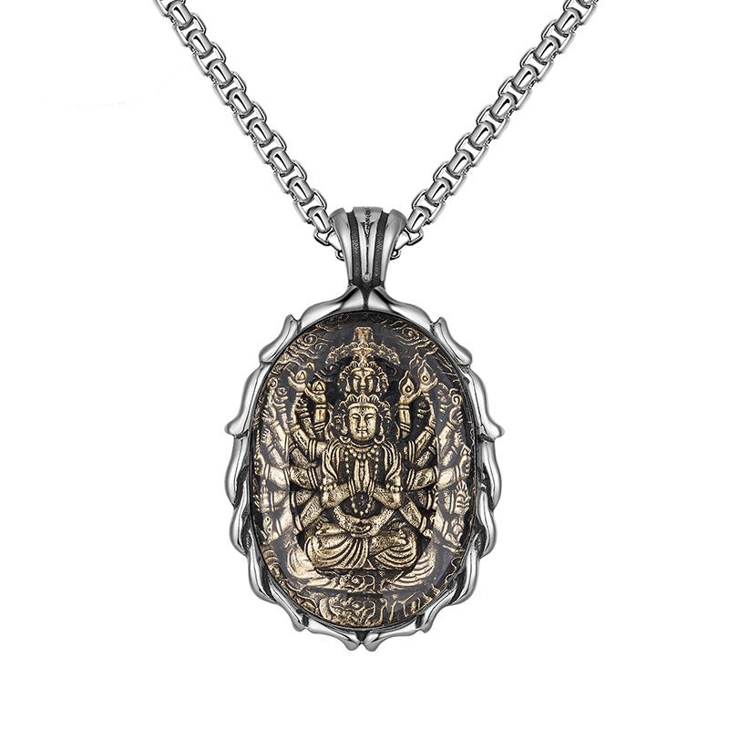Titanium Steel Necklace – Vintage Buddha Talisman Necklace