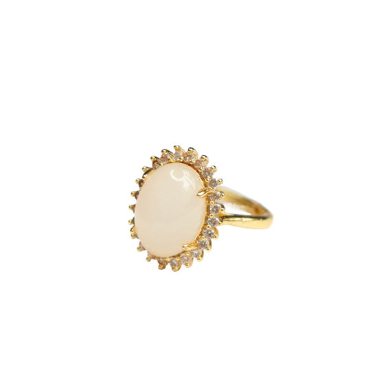 White Hetian Jade Oval Ring