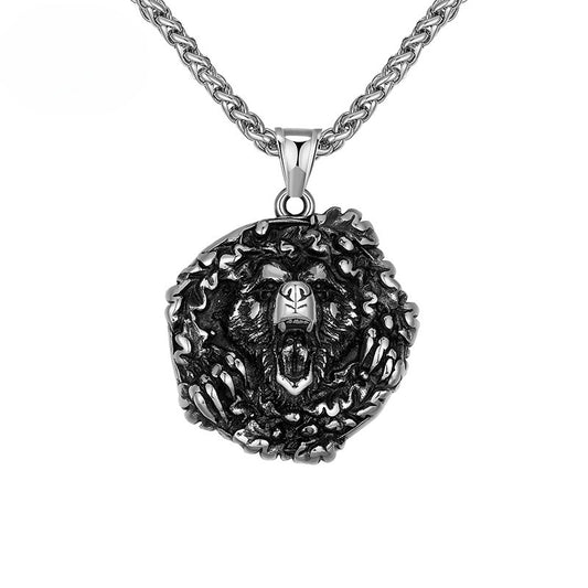 Steel Necklace – Statement Bear Head Pendant