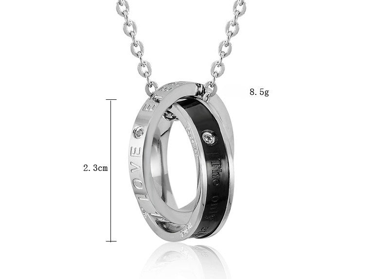 Planderful Titanium Steel Couple Necklace Double Ring Unisex