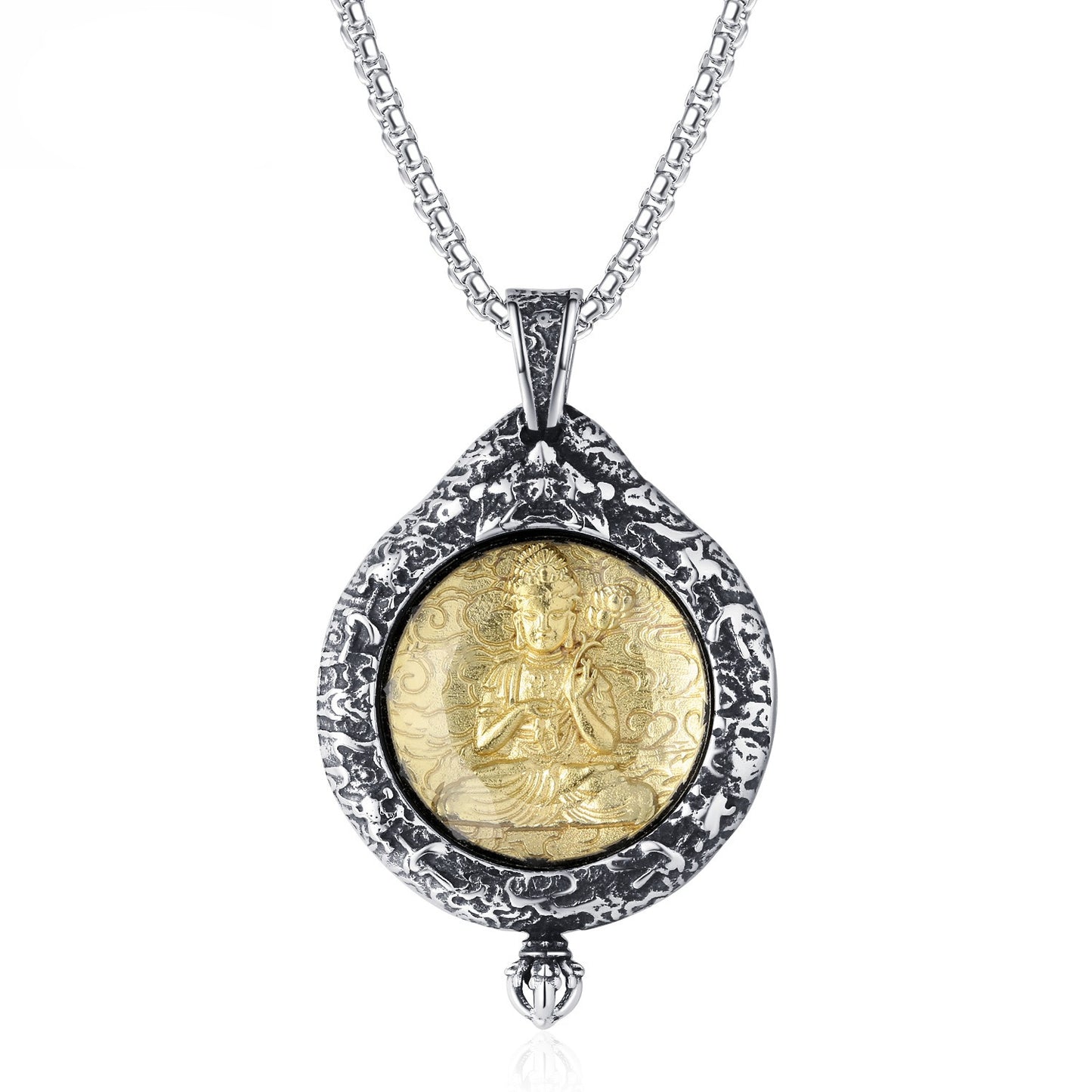 Steel Necklace - Vintage Buddha Pendant