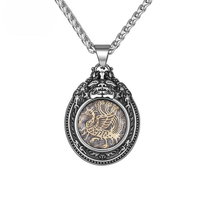 Stainless Steel Necklace – Statement Four Great Beasts Longtu Hip Hop Sweater Chain For Men