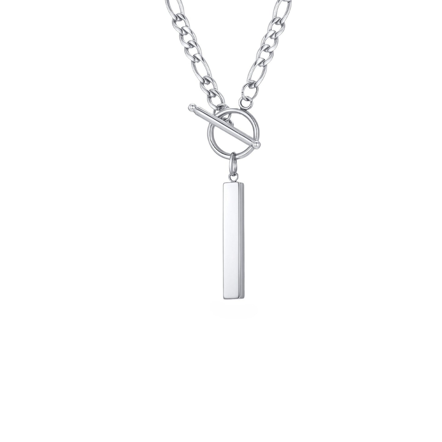 Stainless Steel Minimalist Street Style Chain Toggle Clasp Rectangular Strip Necklace Men