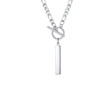Stainless Steel Minimalist Street Style Chain Toggle Clasp Rectangular Strip Necklace Men