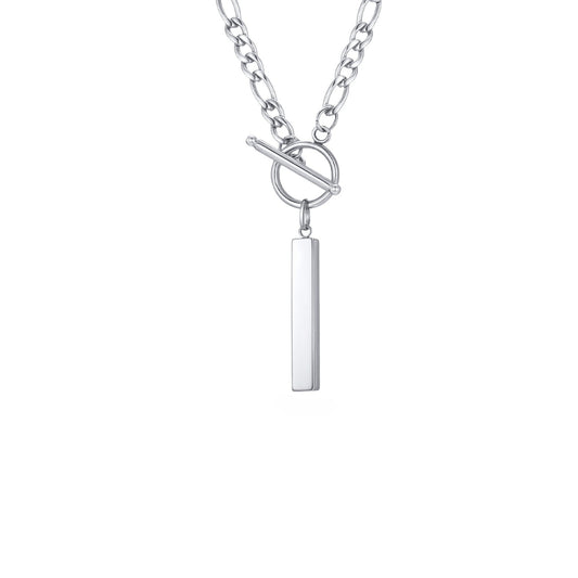Stainless Steel Minimalist Street Style Chain Toggle Clasp Rectangular Strip Necklace Men