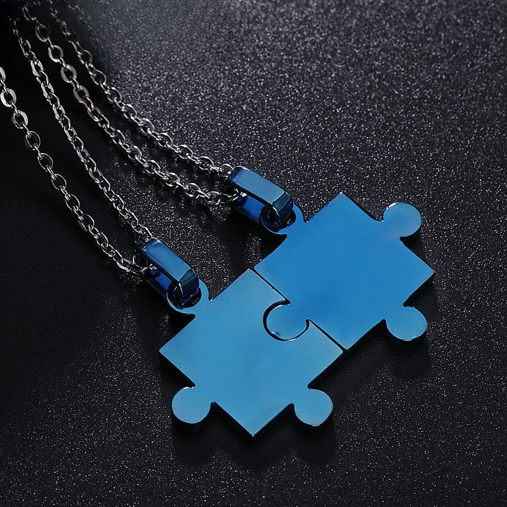 Planderful Titanium Steel Puzzle Couple Necklace Unisex Pendant Protection Statement Gift