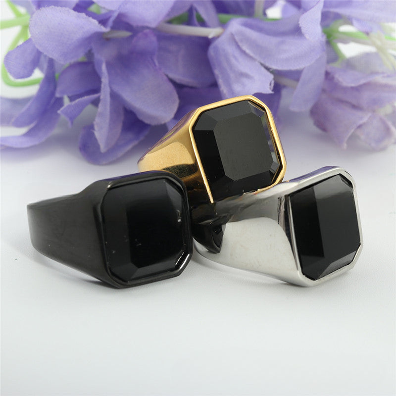 European And American Jewelry Titanium Steel Multi-Color Gemstone Ring