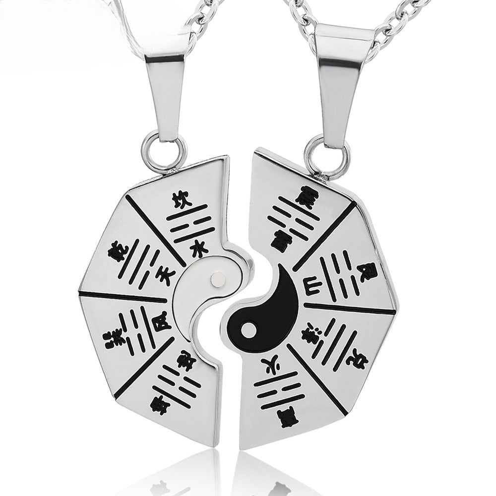 Planderful Yin Yang Tai Chi Couple Necklace Titanium Steel Pendant Unisex Symbolic Protection Gift For Lovers