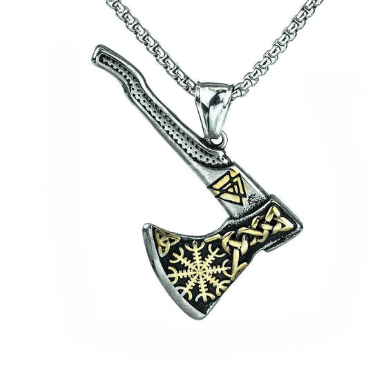 Planderful Norse Viking Pendant Double Sided Axe Compass Celtic Stainless Steel For Men