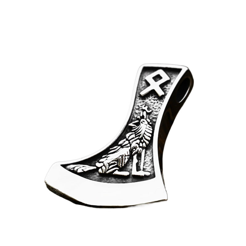 Titanium Steel Odin Pendant with Viking Axe and Wolf Motif - Retro European American Style Accessories for Men