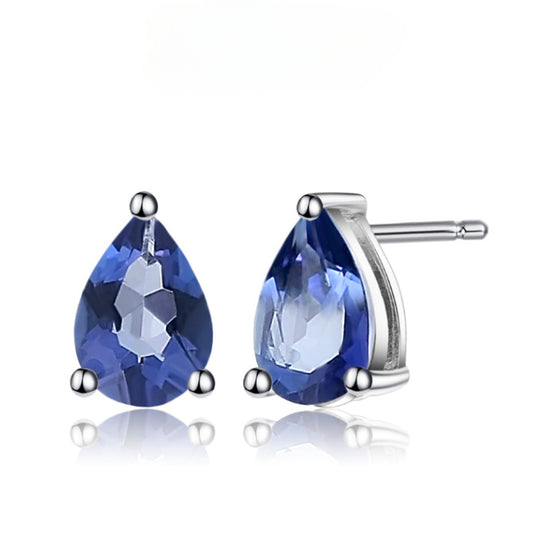 Solitaire Pear Shape Natural Gemstone Silver Stud Earrings