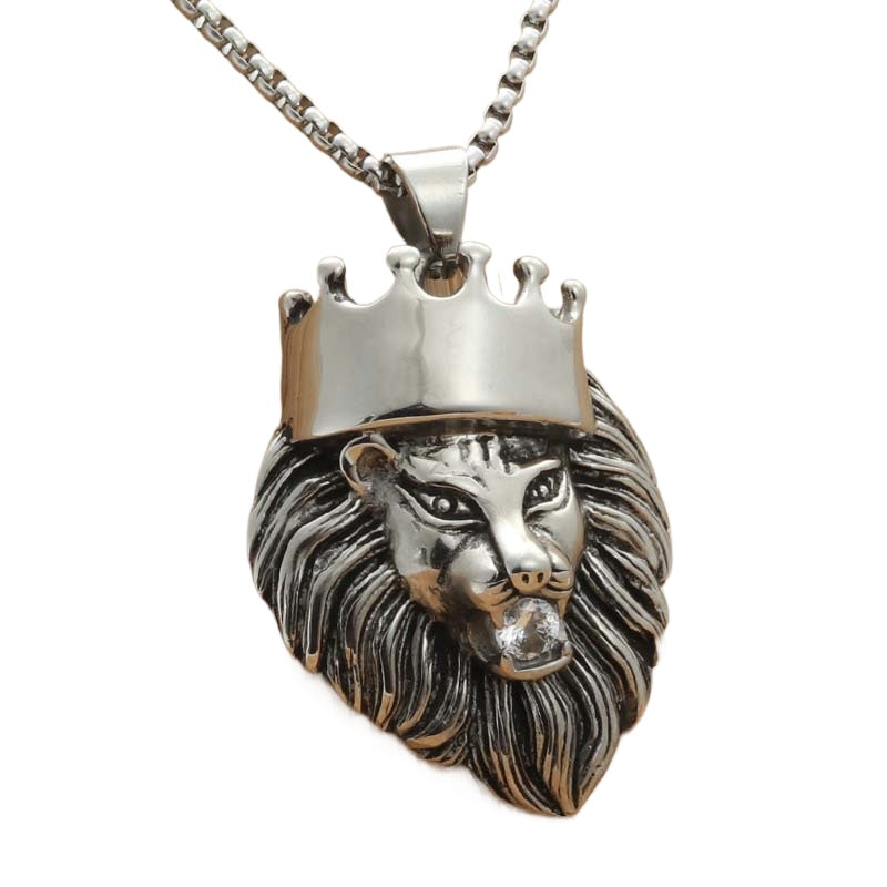 Customizable Titanium Steel Lion King Pendant - Retro Punk Animal Necklace for Men