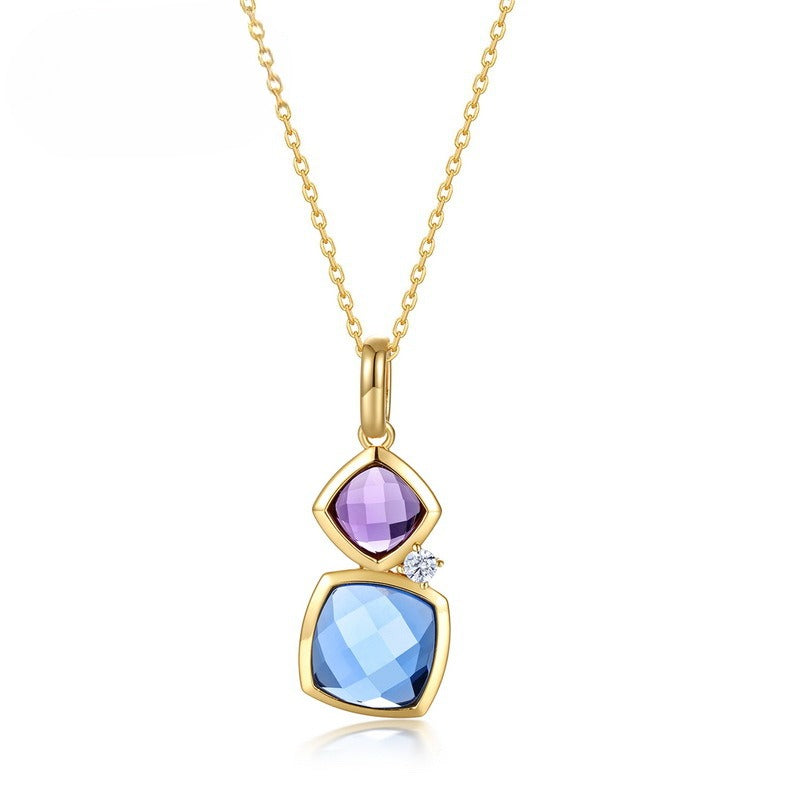 S925 Sterling Silver Crystal Square Pendant Necklace