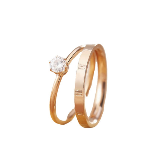 Rose Gold Zircon Joint Ring in Korean Fashion Style for Women