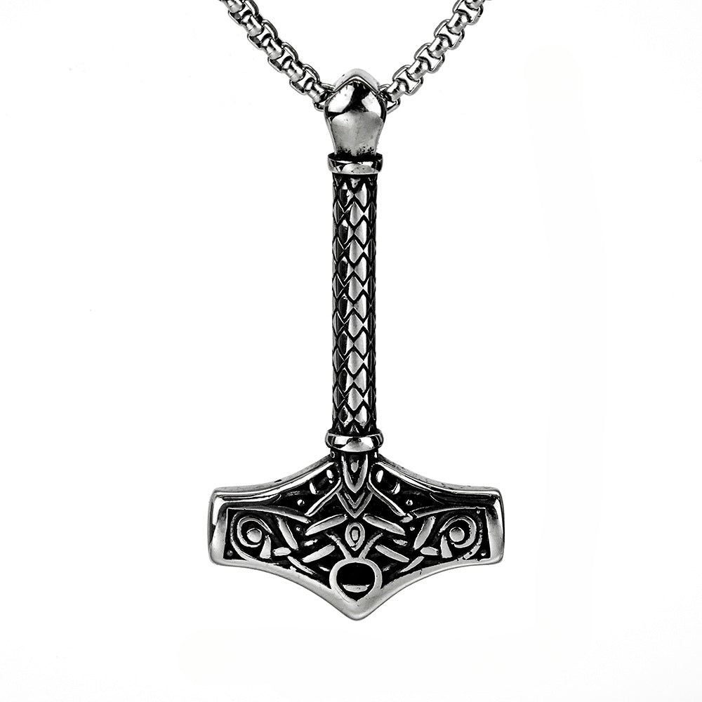European And American Jewelry Wholesale Titanium Steel Pendant Necklace Retro Viking Hammer For Men