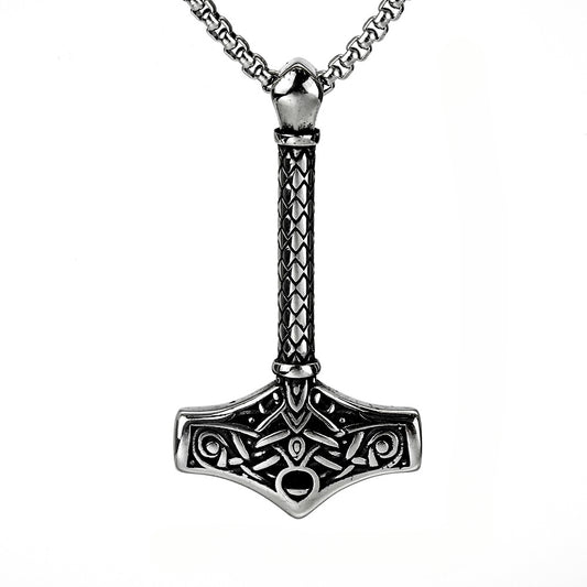 European And American Jewelry Wholesale Titanium Steel Pendant Necklace Retro Viking Hammer For Men